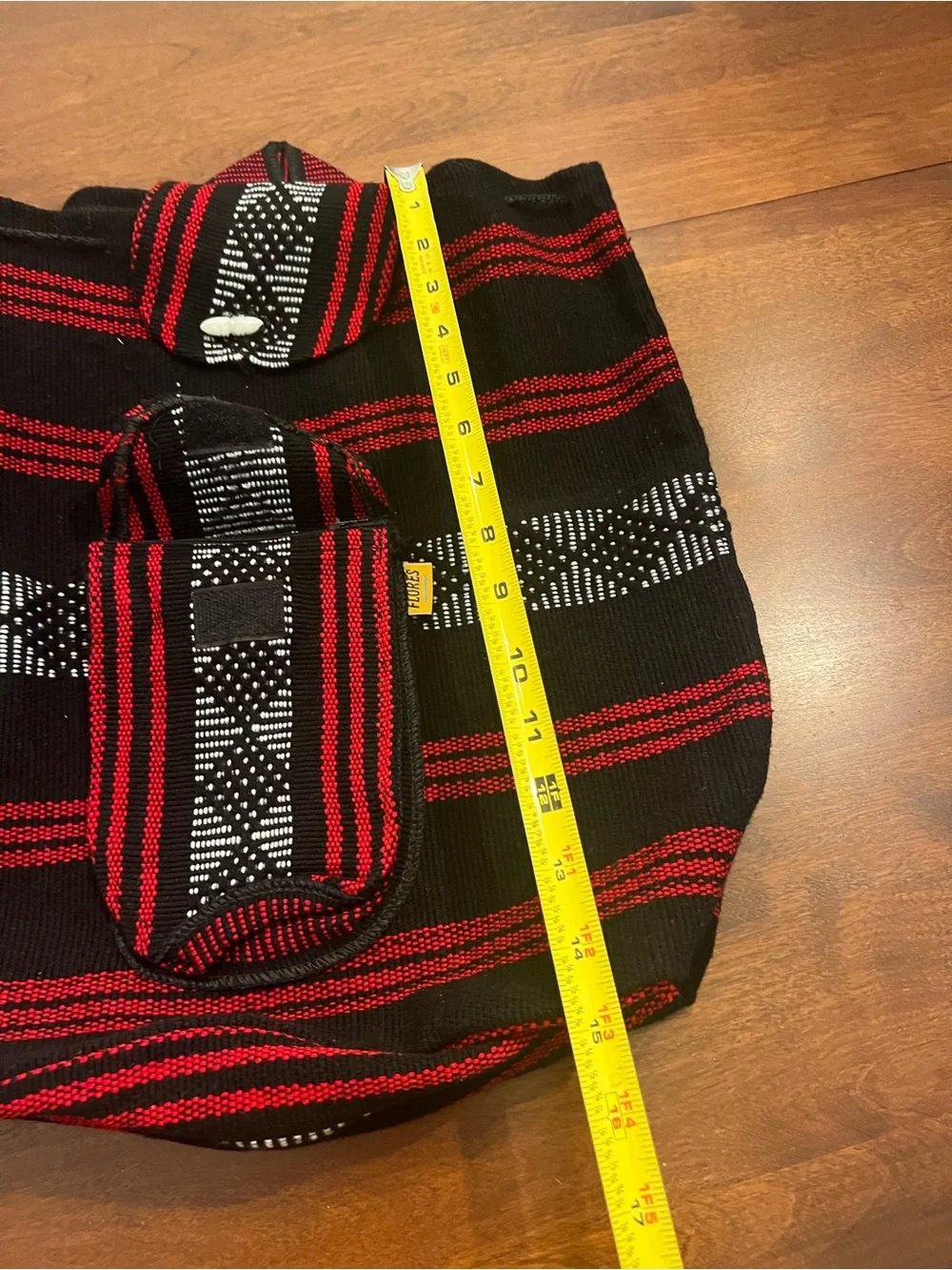 Handwoven Black & Red Patterned Canvas Backpack